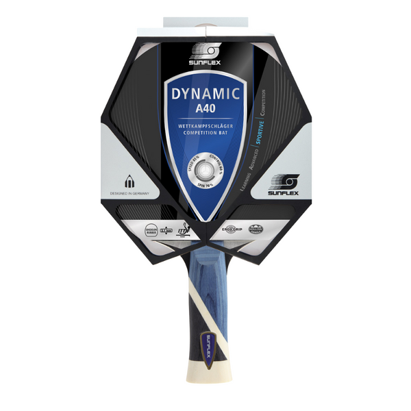 Sunflex Dynamic A40 ITTF Approved Ergo Grip Anatomic Handle Table Tennis Bat