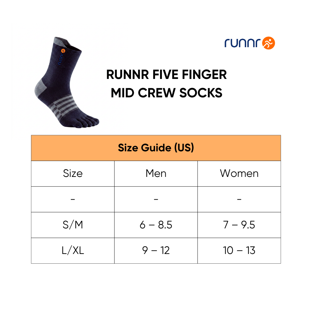 runnr Five Finger Mid Crew Socks 2 pairs