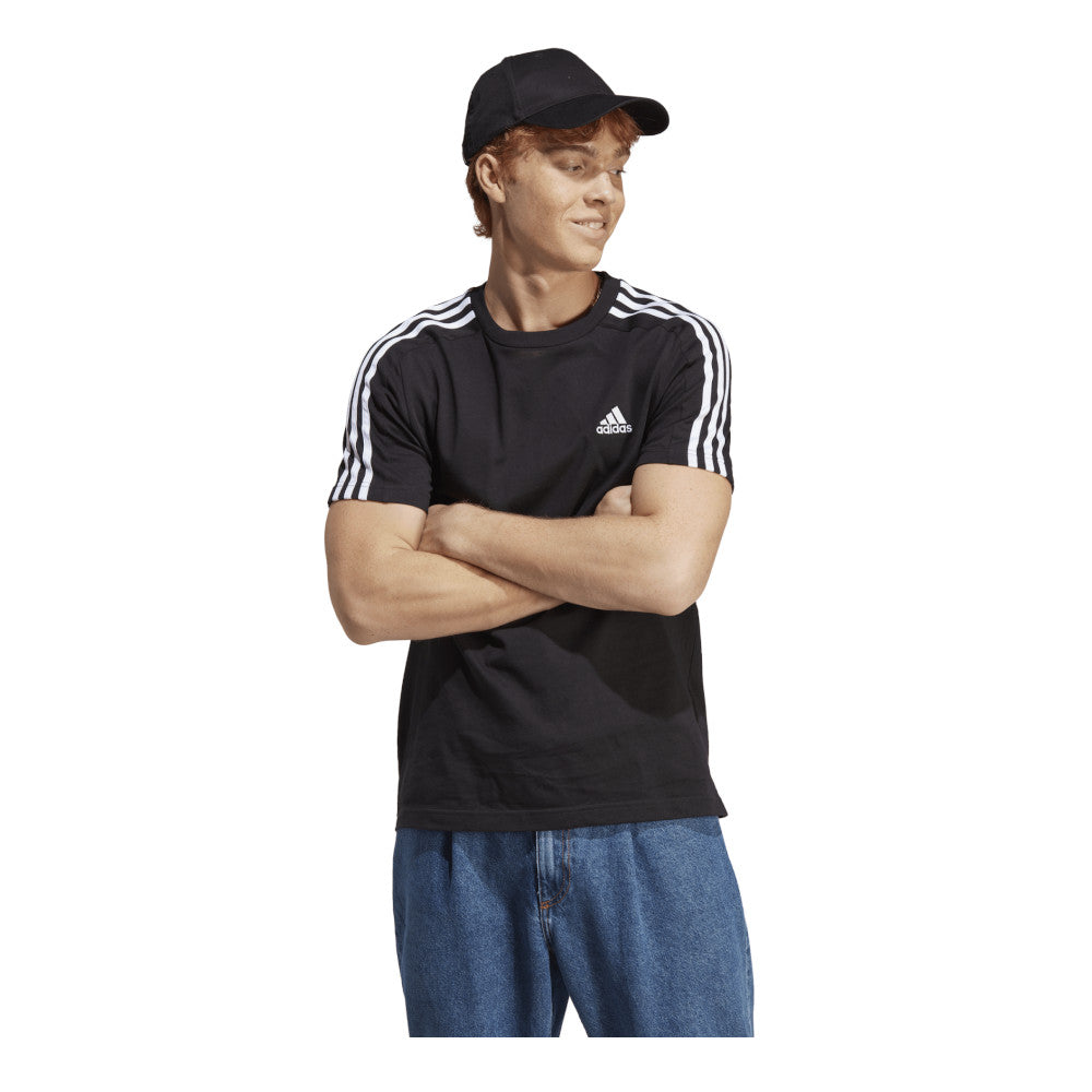 adidas Men s Essentials Single Jersey 3 Stripes Tee Black White