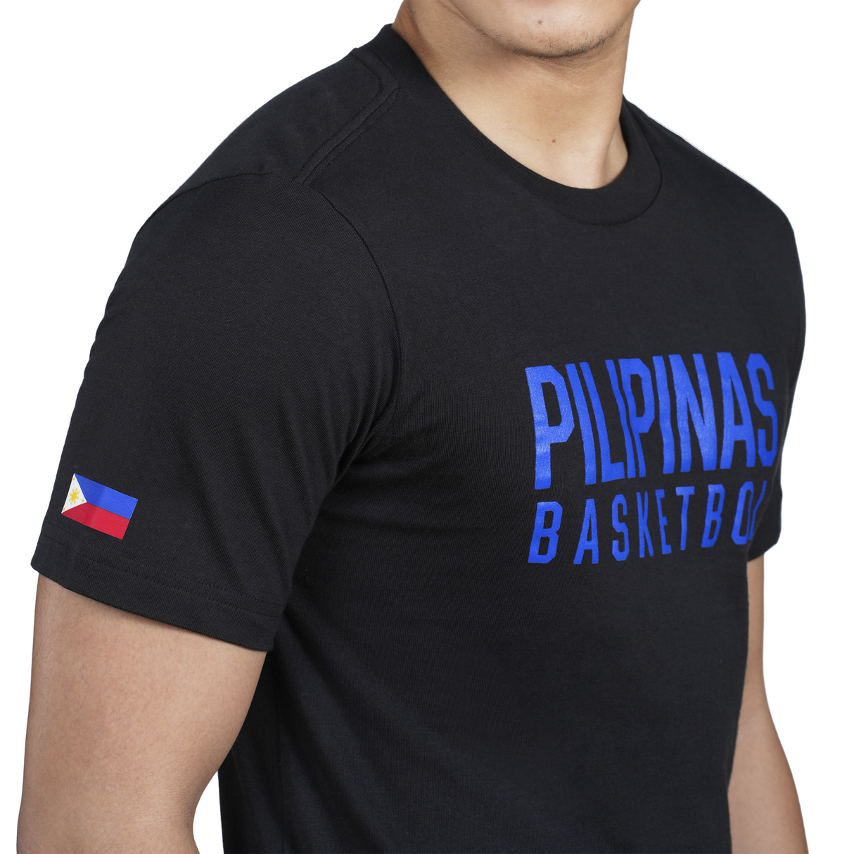 Black t-shirt with 'PILIPINAS BASKETBALL' text and a flag on a plain background
