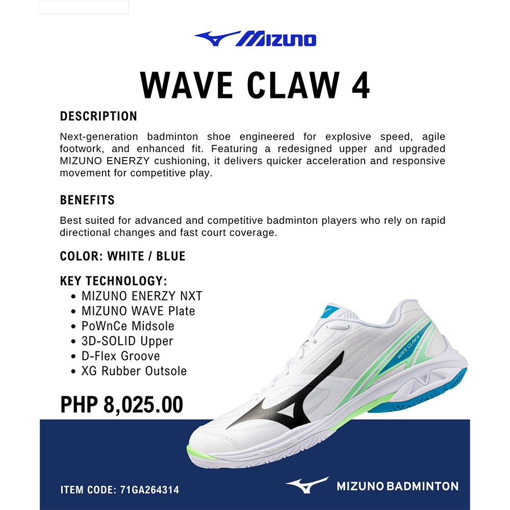 Mizuno Wave Claw 4 Wht - Blk Badminton Shoe