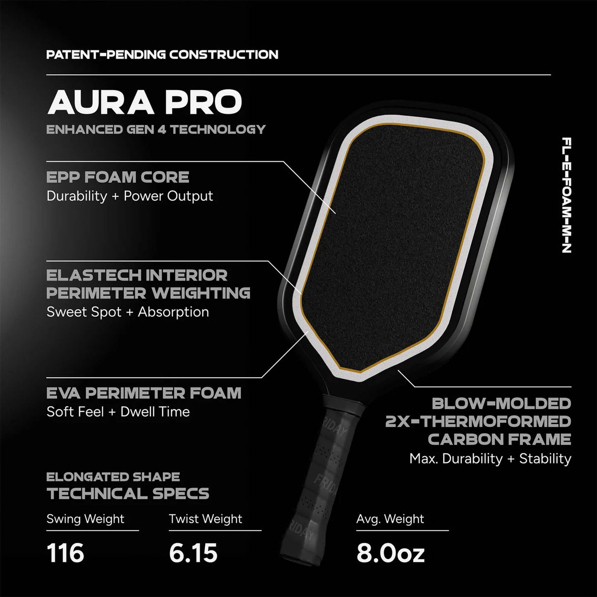 Friday Aura Pro Elongated Pickleball Paddle