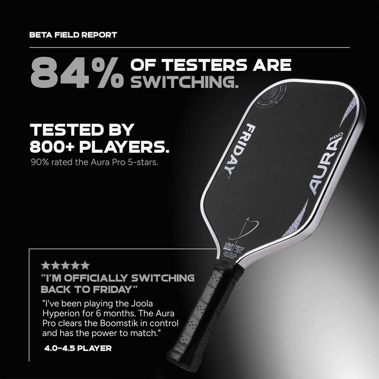 Friday Aura Pro Elongated Eclipse Metallic Pickleball Paddle