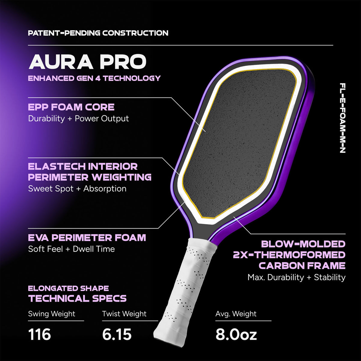Friday Aura Pro Elongated Lunar Metallic Pickleball Paddle