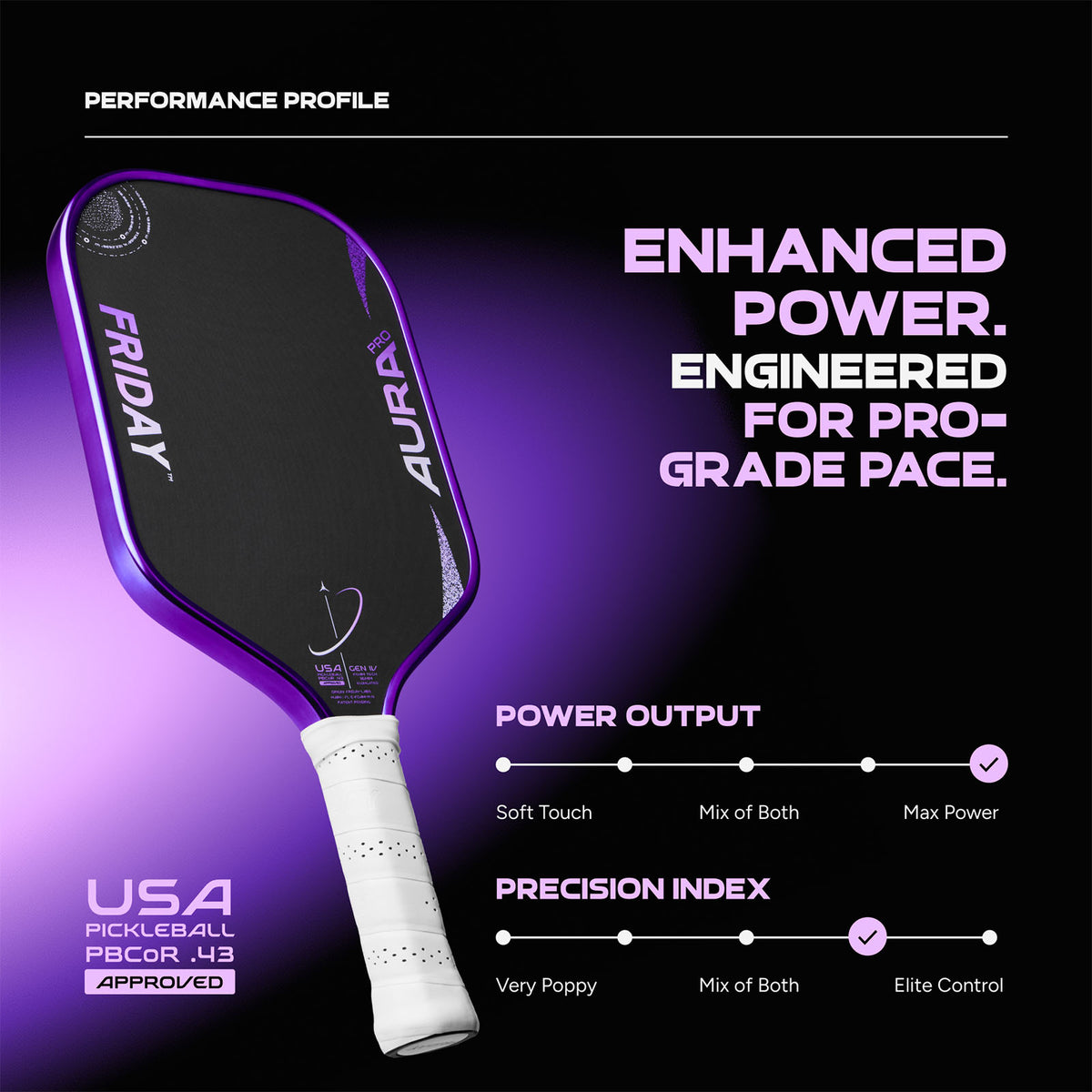 Friday Aura Pro Elongated Lunar Metallic Pickleball Paddle
