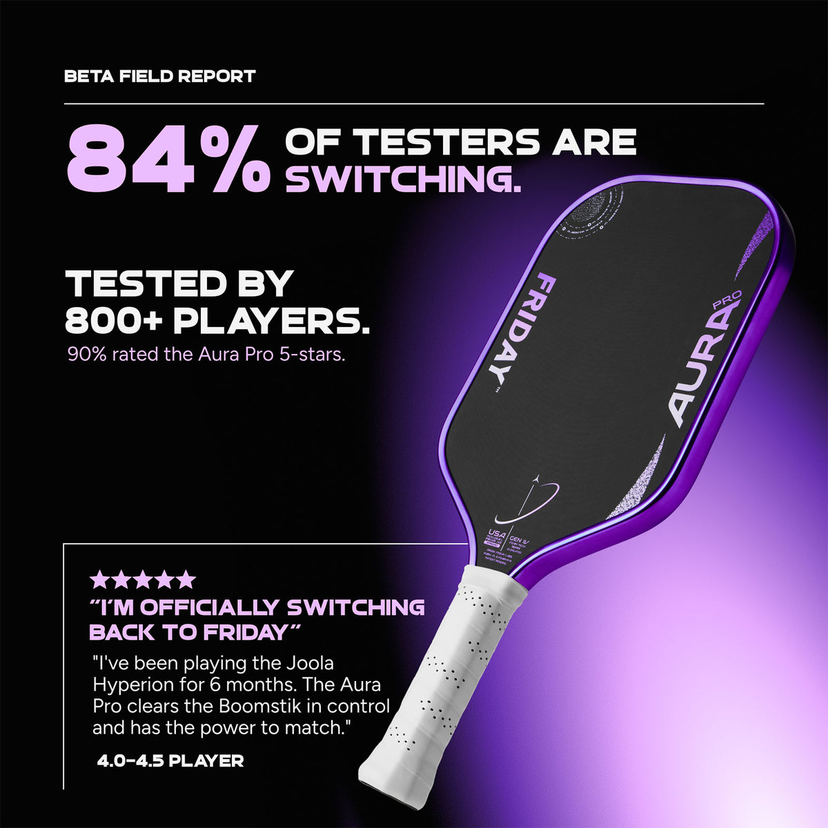 Friday Aura Pro Elongated Lunar Metallic Pickleball Paddle