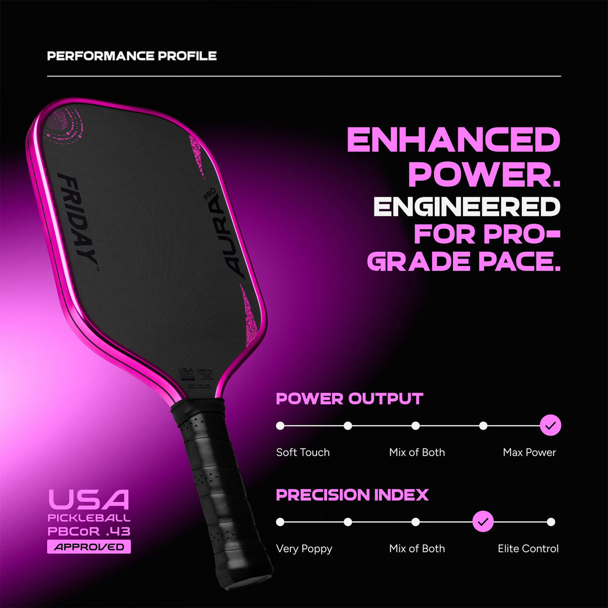 Friday Aura Pro Elongated Metallic Pink Blackout Pickleball Paddle