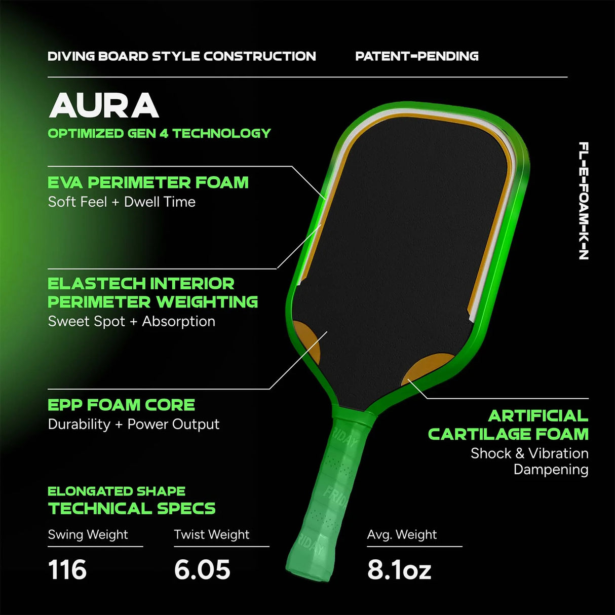 Friday Aura Elongated Pickleball Paddle