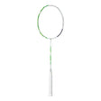Badminton racket with green and white design on a gray background