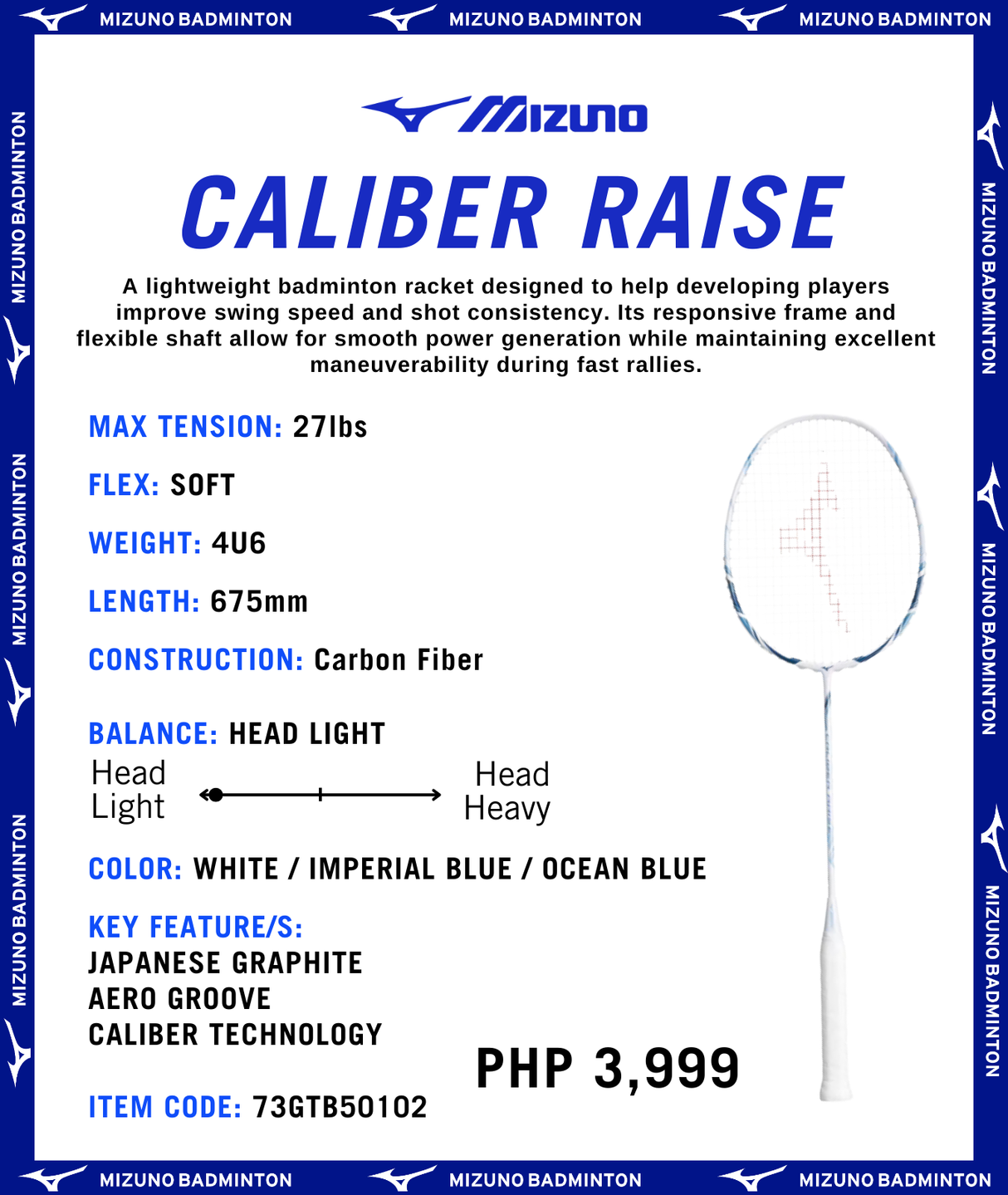 Mizuno Caliber Raise Badminton Rackets (Strung)