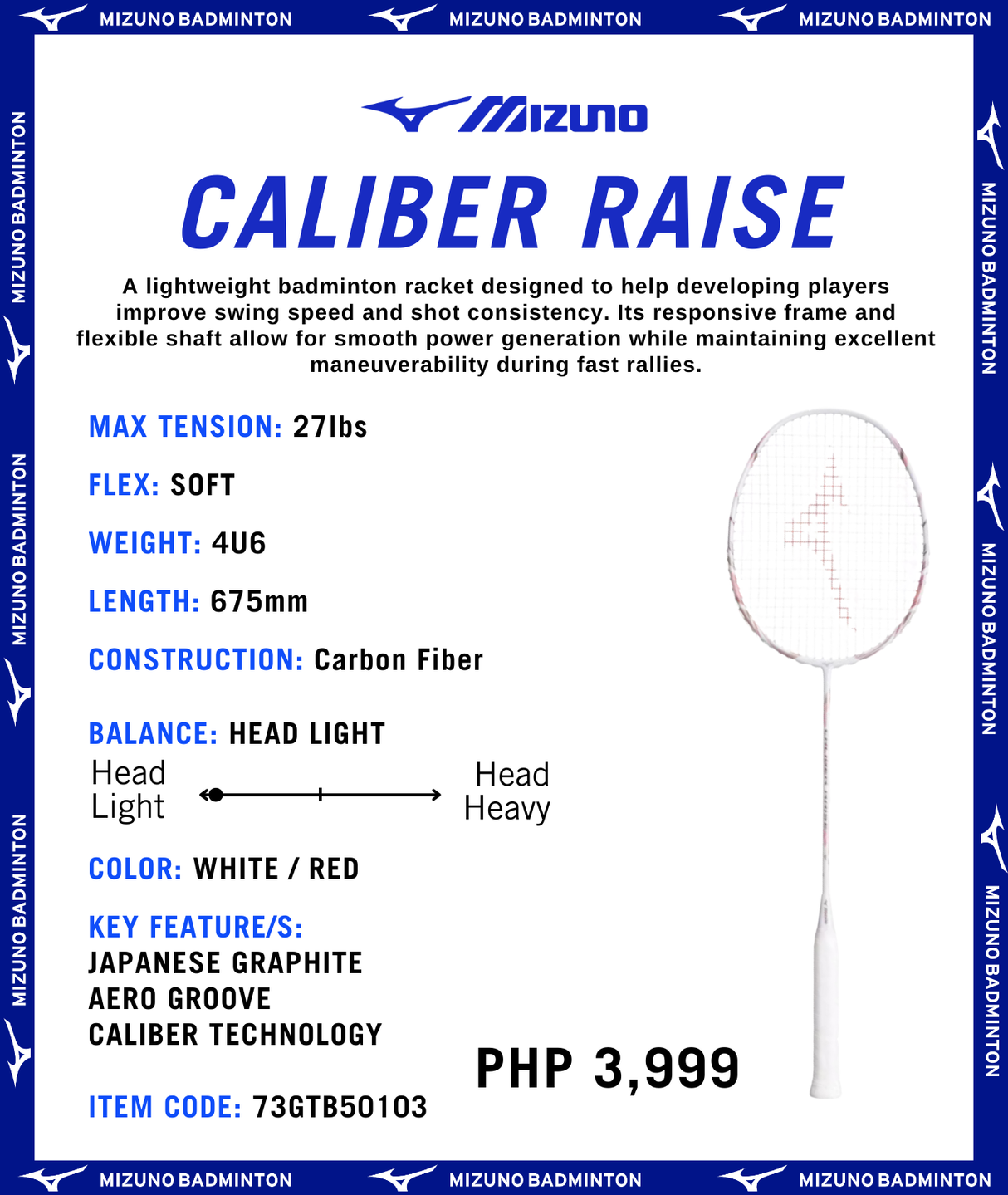 Mizuno Caliber Raise Badminton Rackets (Strung)