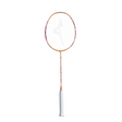 Badminton racket with a white and rose gold design on a white background