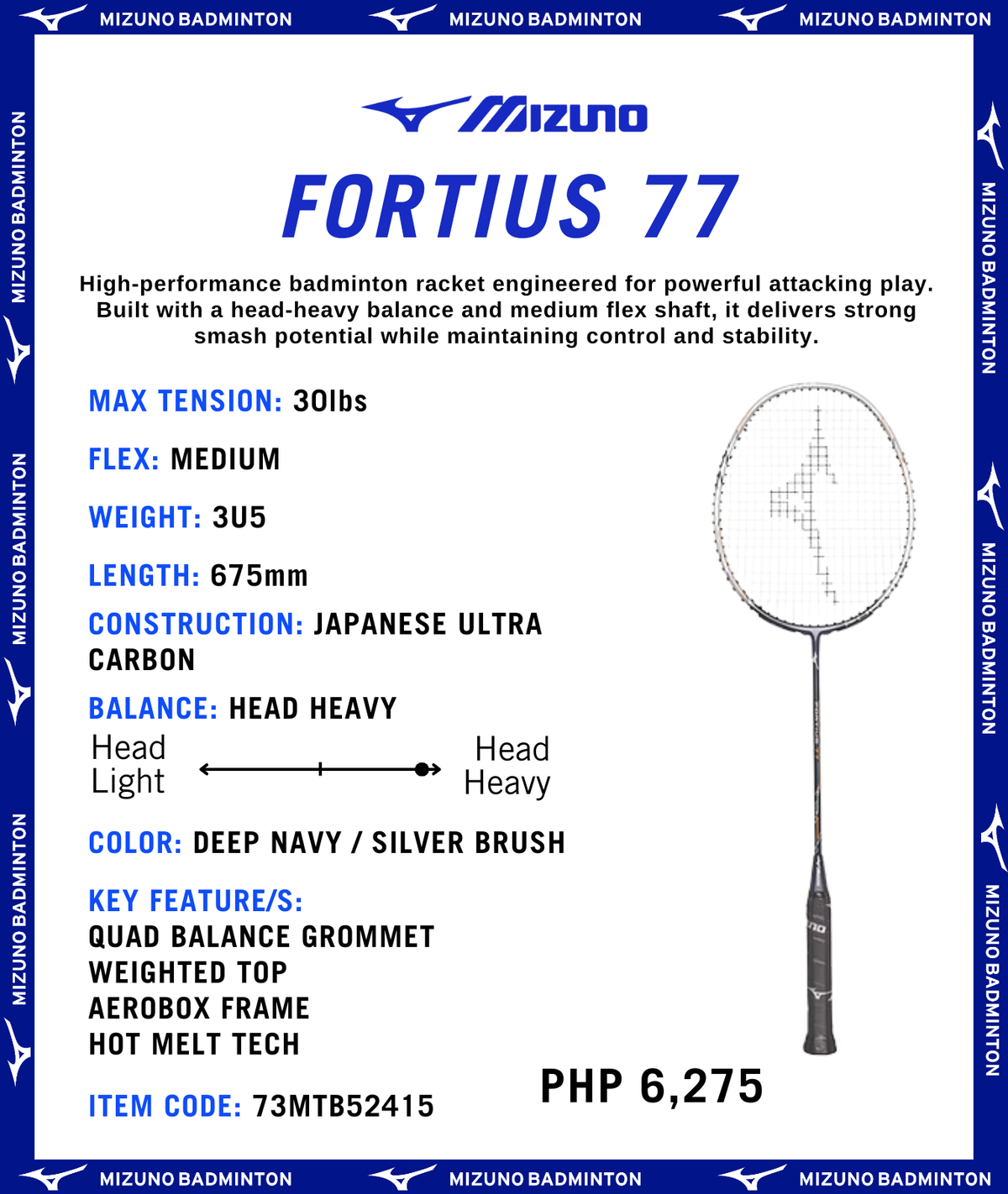 Mizuno Fortius 77  (Unstrung)