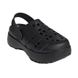 Black clog shoe on a light gray background