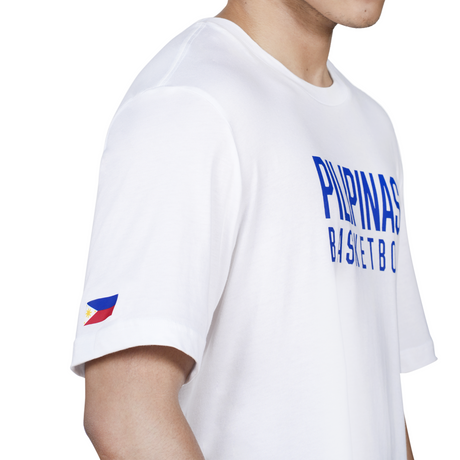 White t-shirt with 'Philippines Basketball' text and flag design on a white background
