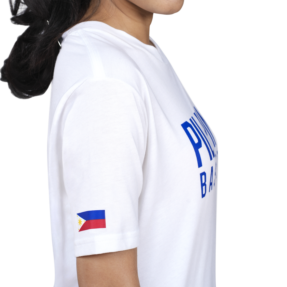 White t-shirt with 'Pilipinas' text and Filipino flag on a plain background