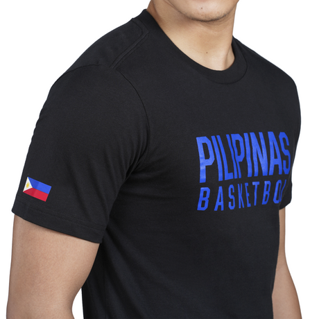 Black t-shirt with 'PILIPINAS BASKETBALL' text and a flag on a plain background