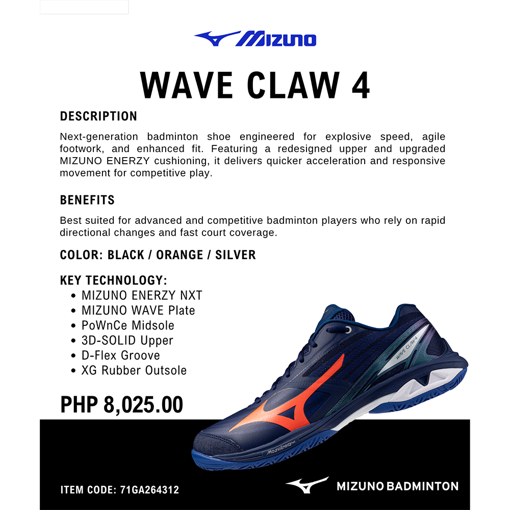 Mizuno Wave Claw 4 BLK-ORG Badminton Shoe
