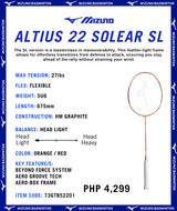 Mizuno Altius 22 Solear LT Badminton Rackets (Unstrung)