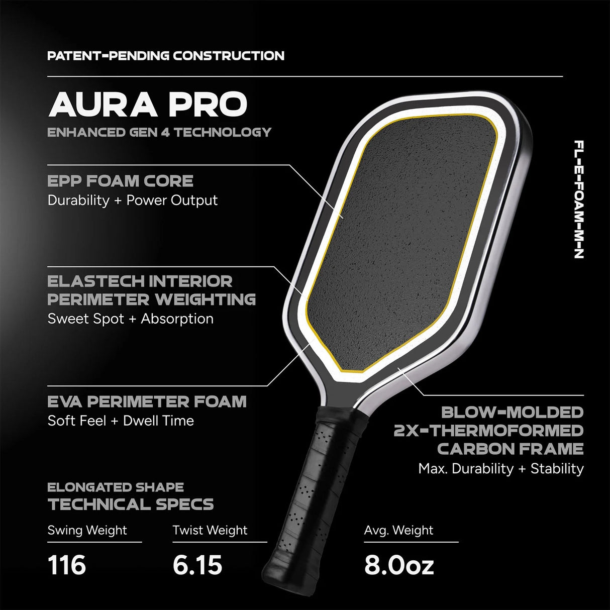 Friday Aura Pro Elongated Eclipse Metallic Pickleball Paddle