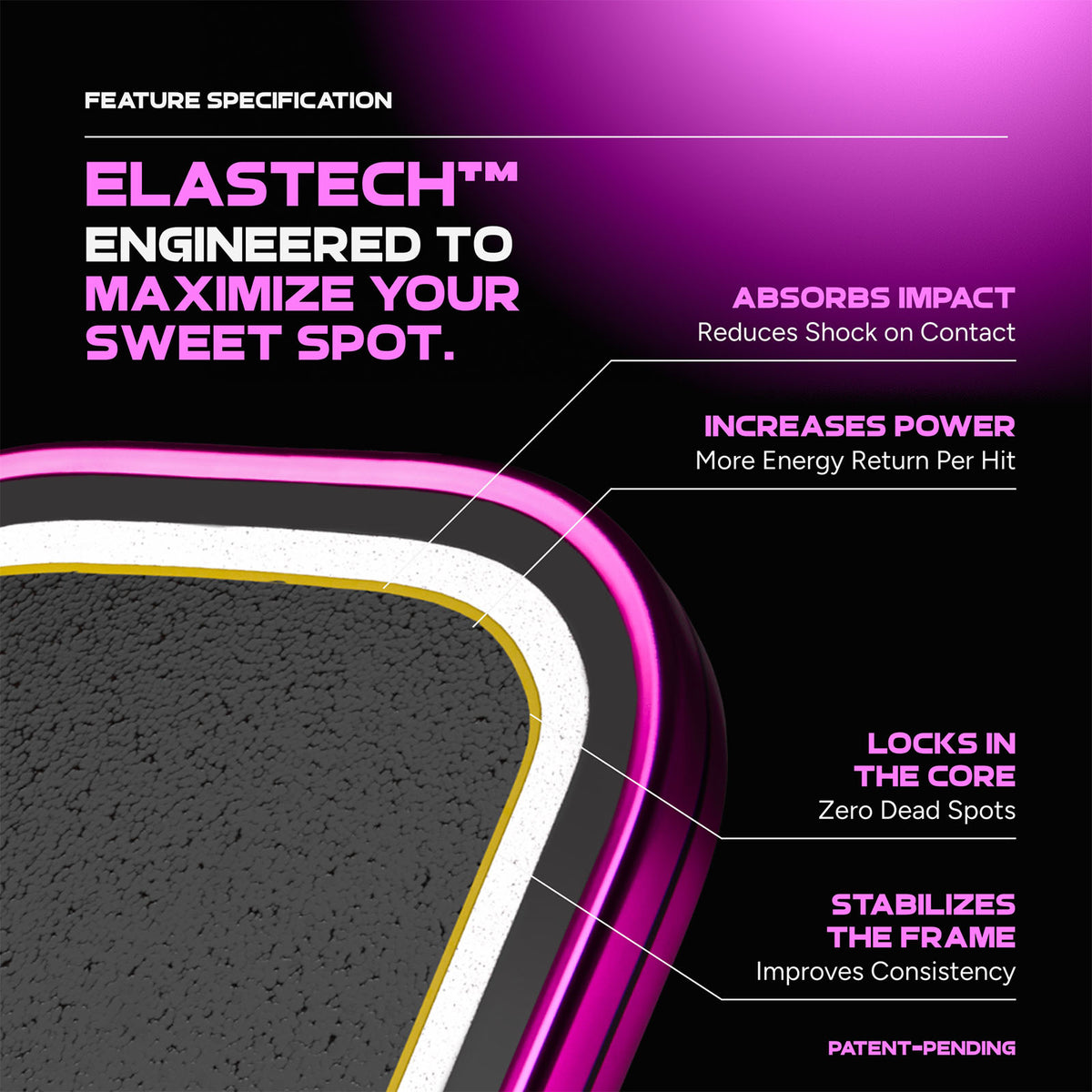 Friday Aura Pro Elongated Metallic Pink Blackout Pickleball Paddle