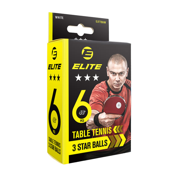 Elite Table Tennis 3 Star White Balls - 6 Pcs.